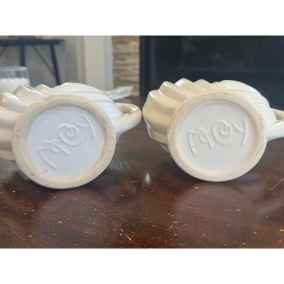 McCoy Pottery White Shell Planter Pair Vintage Ceramic Pedestal Bowls Set - Picture 8 of 16